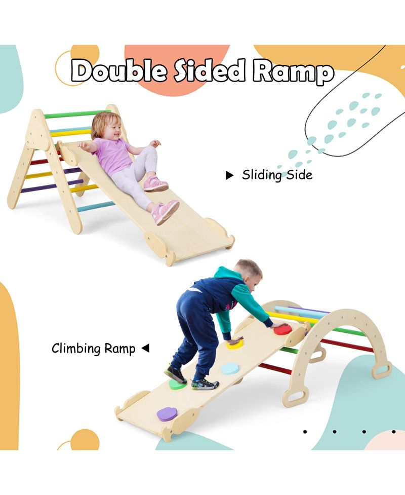 5-in-1 Montessori Reversible Wooden Triangle, Ramp, and Arch, 3-Piece Set