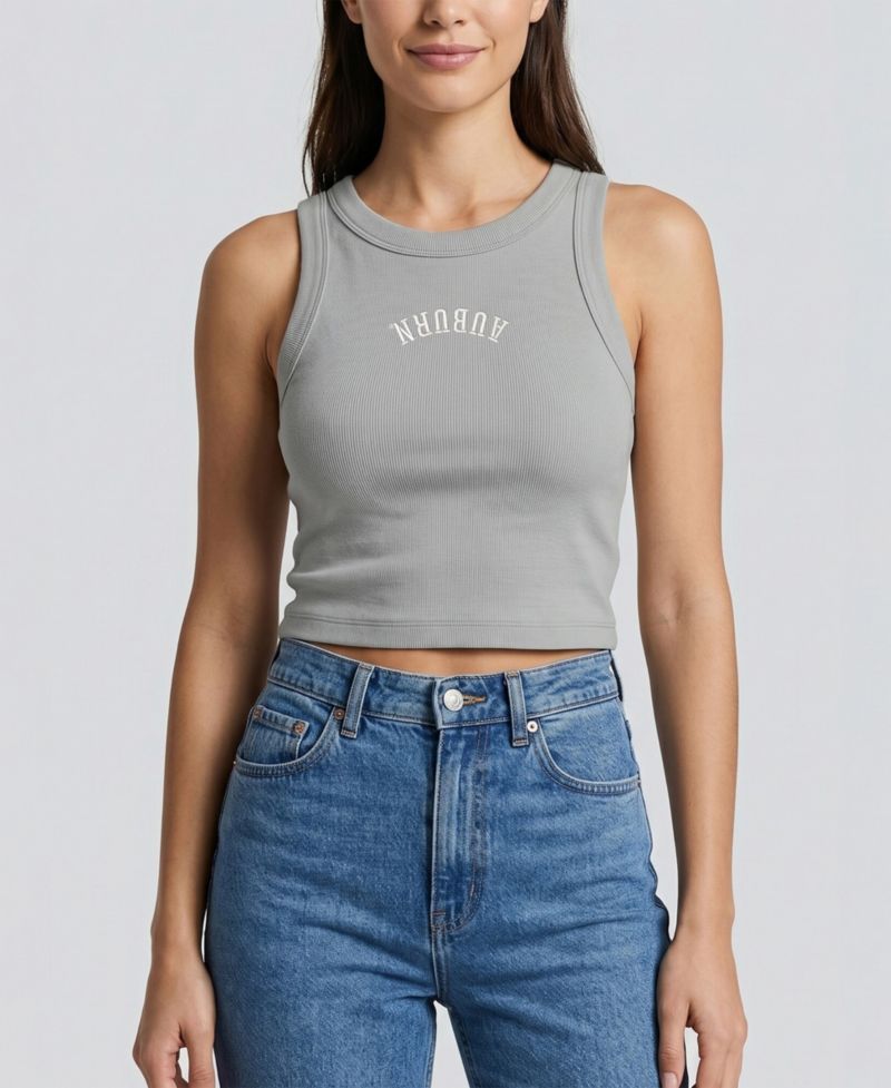 Women's Gray Auburn Tigers Upside Down Embroidery Ribbed Cropped Tank Top