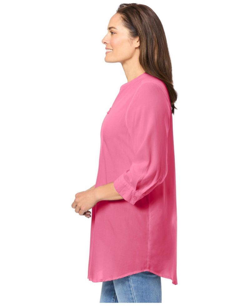 Plus Size Floral V-Neck Three-Quarter-Sleeve Tunic Blouse