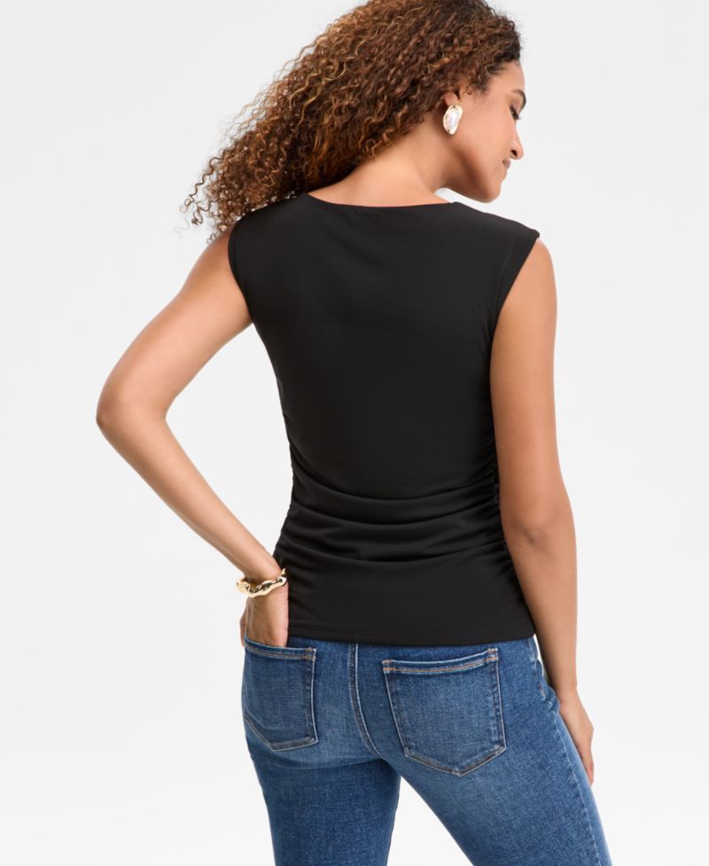 Women's Sleeveless Ruched Boatneck Knit Top