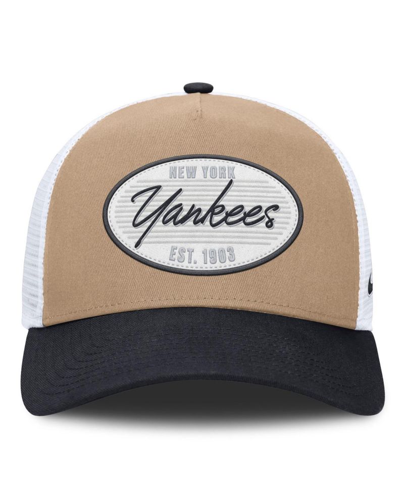 Men's Khaki/Navy New York Yankees Rise A-Frame Trucker Adjustable Hat