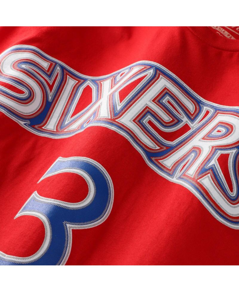 Men's and Women's Allen Iverson Red Philadelphia 76ers Hardwood Classics Name & Number T-Shirt