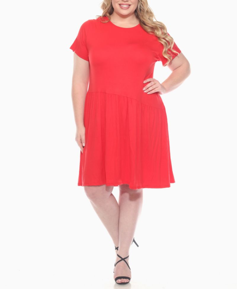 Plus Size Asymmetrical Waist and Short Sleeve Swing Dress