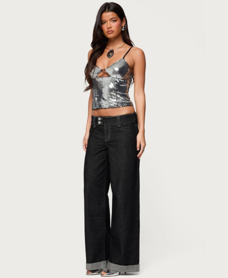 Womens Rokko Cut Out Sequin Top
