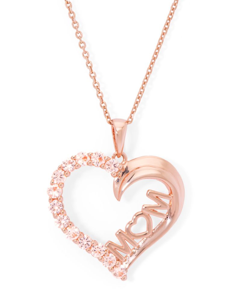 Simulated Morganite Mom Heart Pendant 18" Necklace