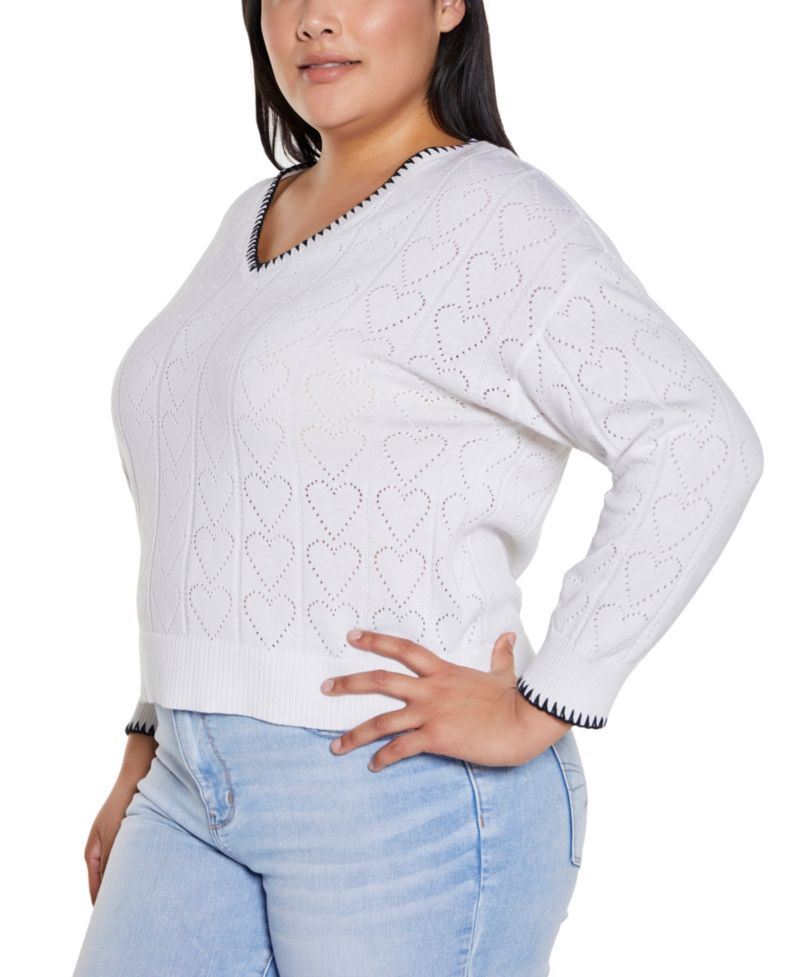 Plus Size Heart Pointelle Pullover Sweater