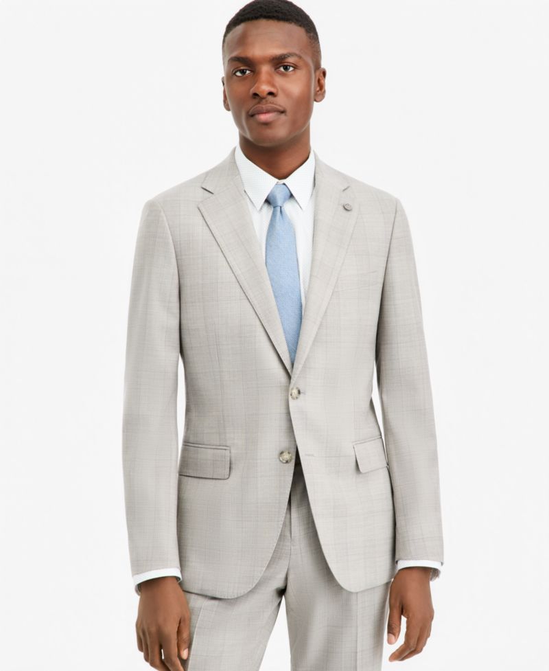 Men's Modern-Fit Gray Plaid Suit Separate Jacket