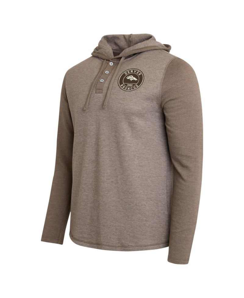 Men's Tan/Brown Denver Broncos Knit Hooded Henley Long Sleeve T-Shirt
