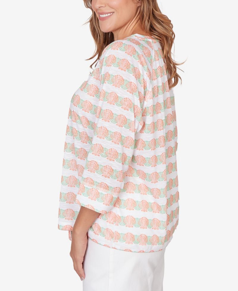 Plus Size Printed 3/4 Sleeve Blouson Top