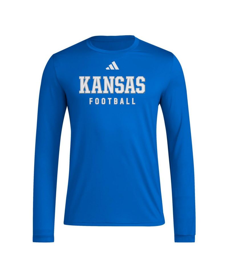 Men's Royal Kansas Jayhawks Locker Practice Football Pre-Game Long Sleeve T-Shirt