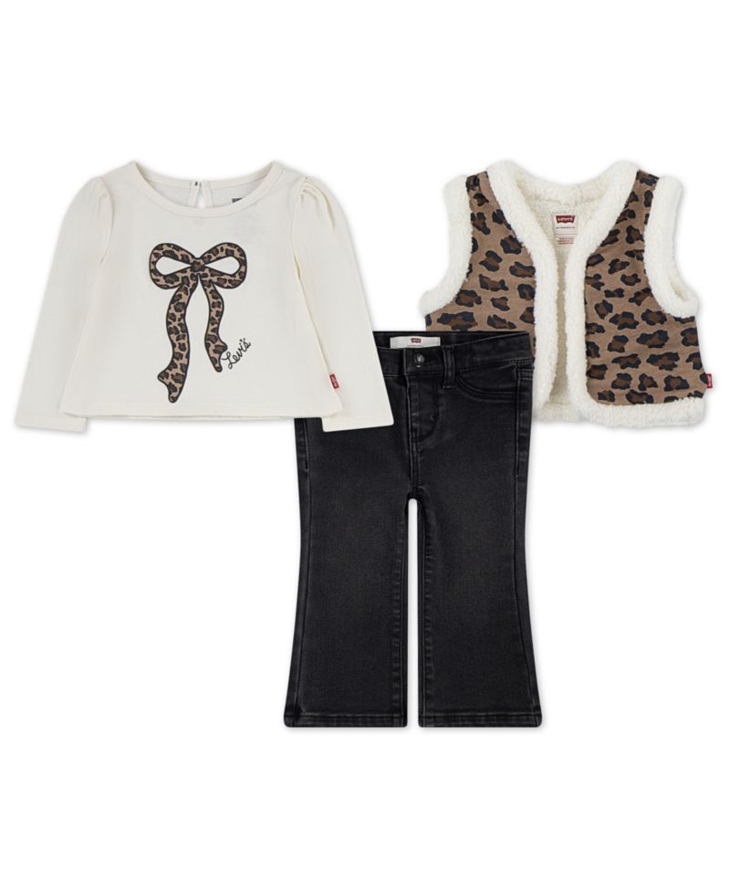 Baby Girls' Sherpa Vest, Long-Sleeve T-Shirt and Jeans, 3-Piece Set