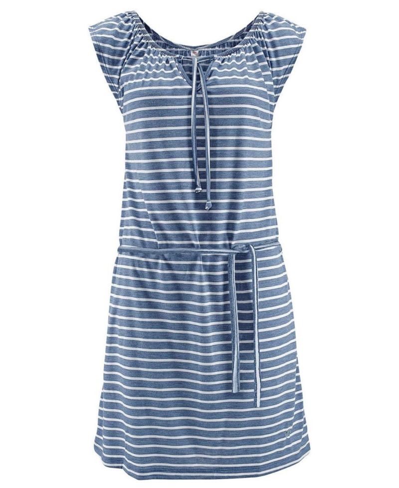 Women's Striped Tie Neckline Notch-Neck Tie-Waist Short Dress