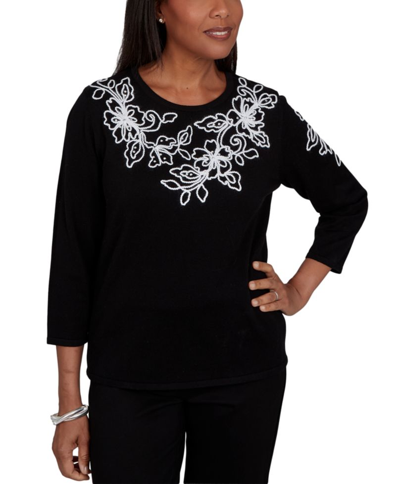 Petite Floral Scroll Soutache Sweater