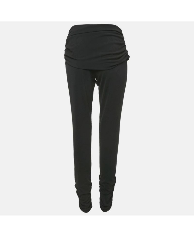 Women's Cheap And Chic Black Crepe Ruche Detail Trousers
