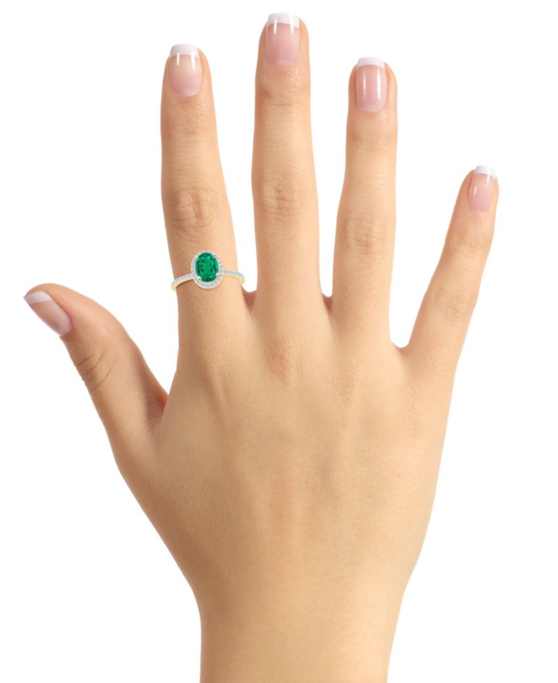 Lab-Created Emerald (1 ct. t.w.) & Lab-Created White Sapphire (1/5 ct. t.w.) Oval Halo Ring