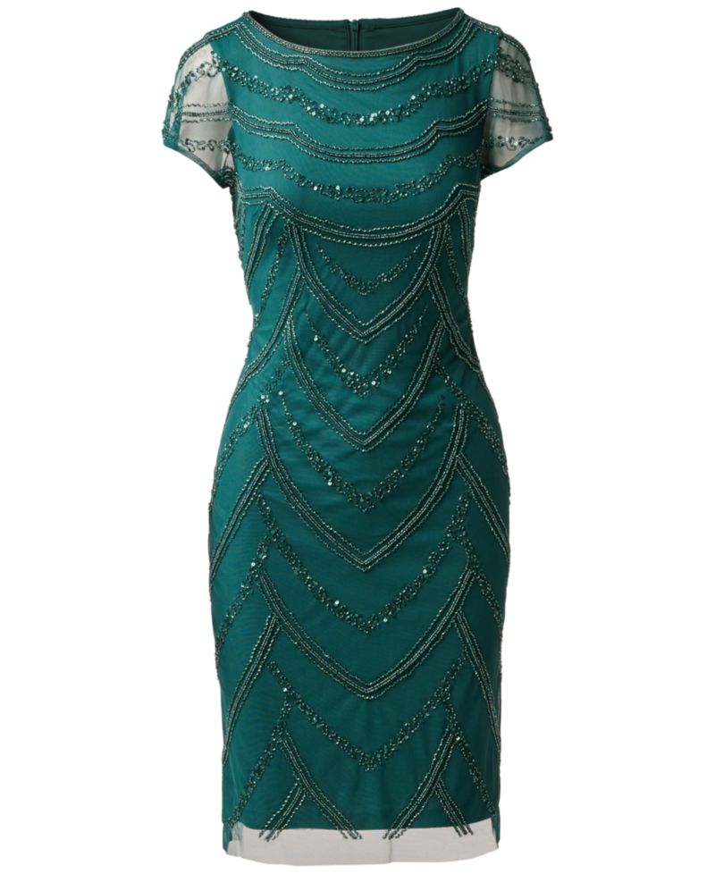Women's Beaded Cap-Sleeve Sheath Dress