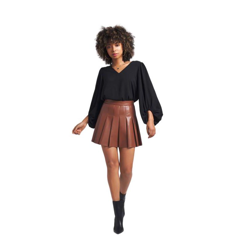 Women's Salem Oversized V-Neck Front Blouse with Balloon Sleeves and Elastic cuff