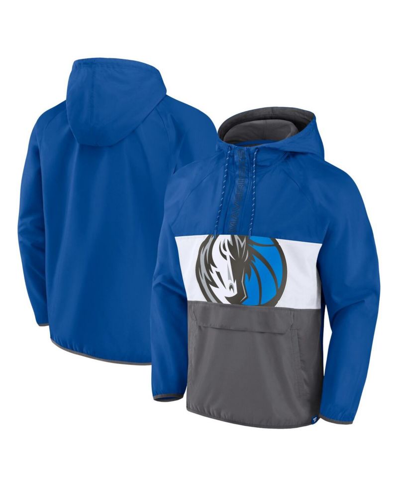 Men's Blue, Gray Dallas Mavericks Anorak Flagrant Foul Color-Block Raglan Hoodie Half-Zip Jacket