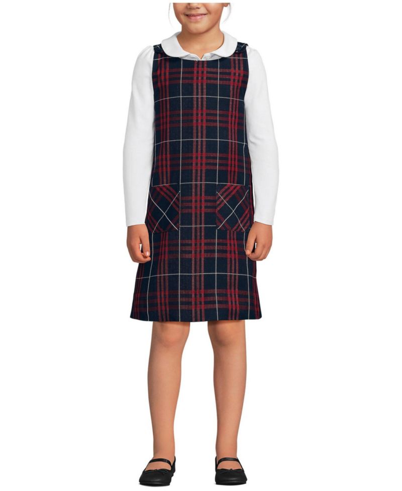 Big Girls Plaid Button Shoulder Patch Pocket Jumper