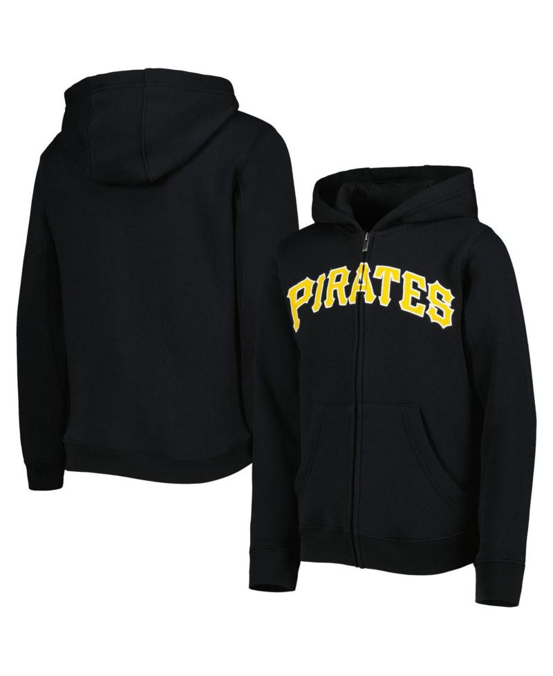 Big Boys and Girls Black Pittsburgh Pirates Wordmark Full-Zip Fleece Hoodie