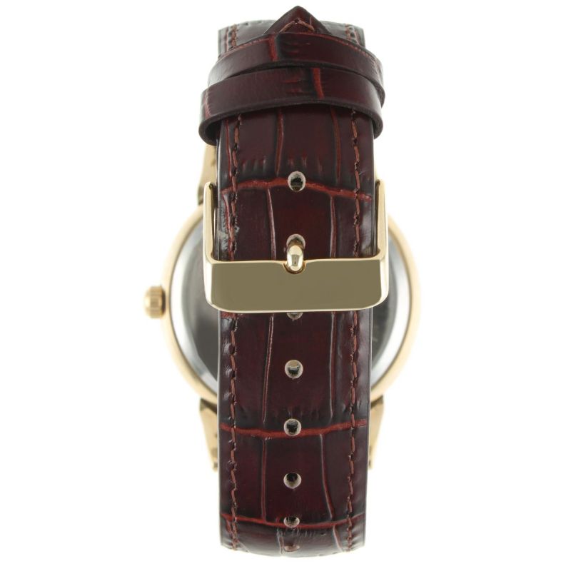 Men's 40mm Vintage Like White Dial Sun Moon Brown Leather Strap Watch
