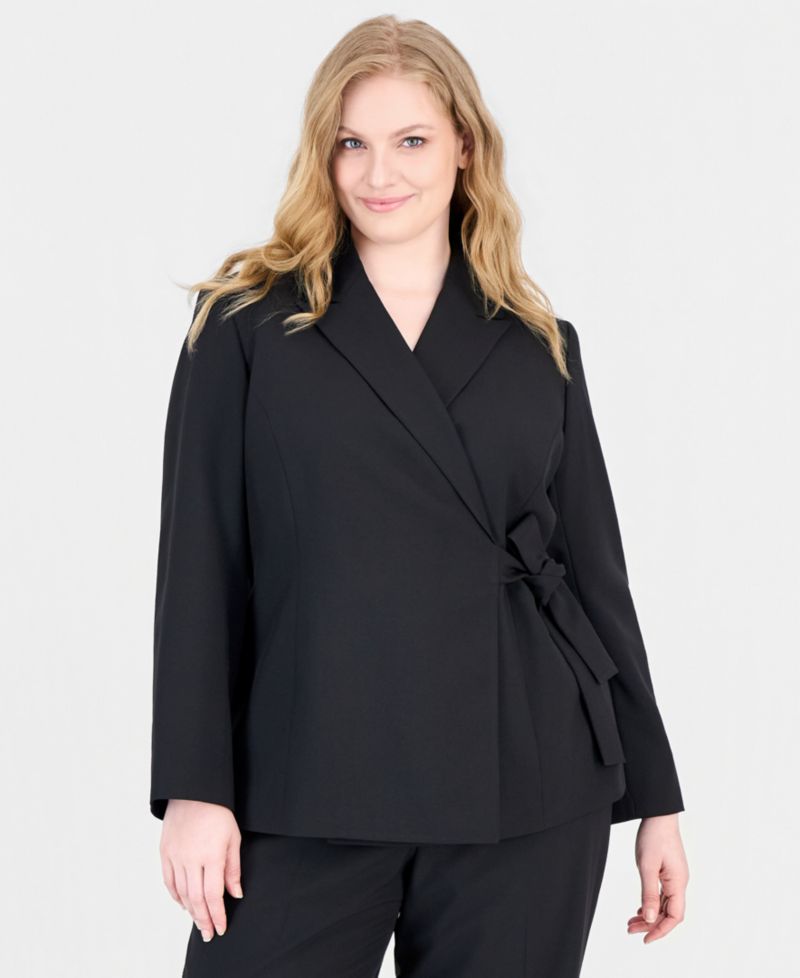 Plus Size Peak Lapel Classic-Fit Wide-Leg Jacket and Pants, 2-Piece Set