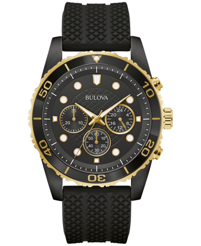 Men's Chronograph Classic Black Silicone Strap Watch 43mm