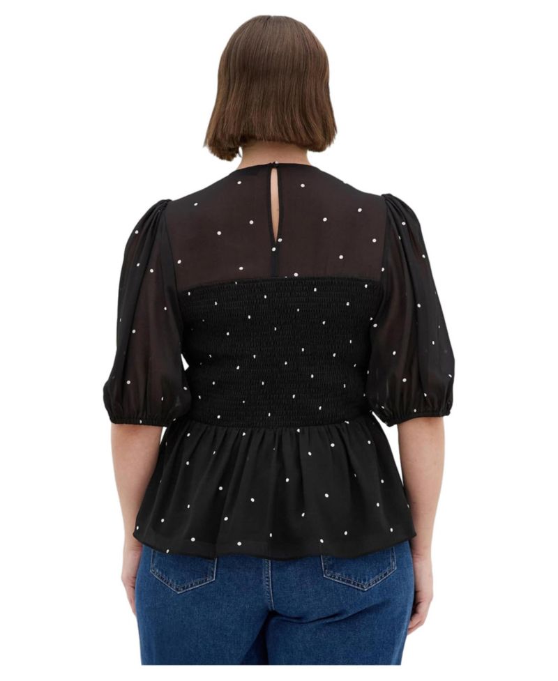 Plus Size Esther Spot-Print Shirred Peplum Blouse