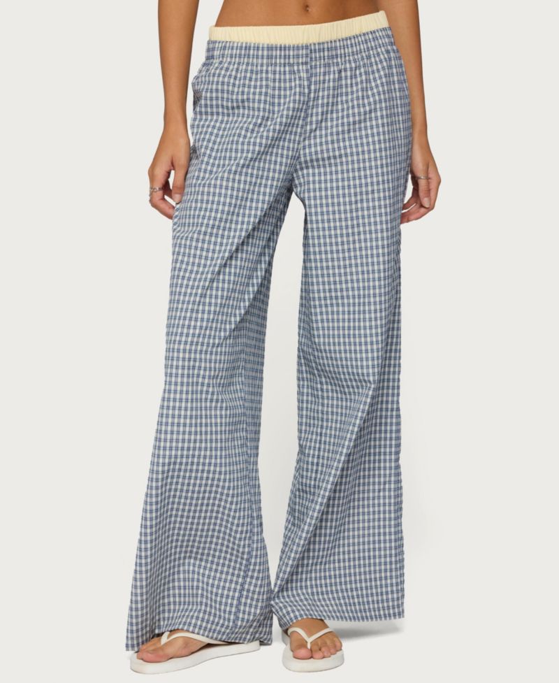 Women's Indya High-Rise Plaid Wide-Leg Pull-On Pants