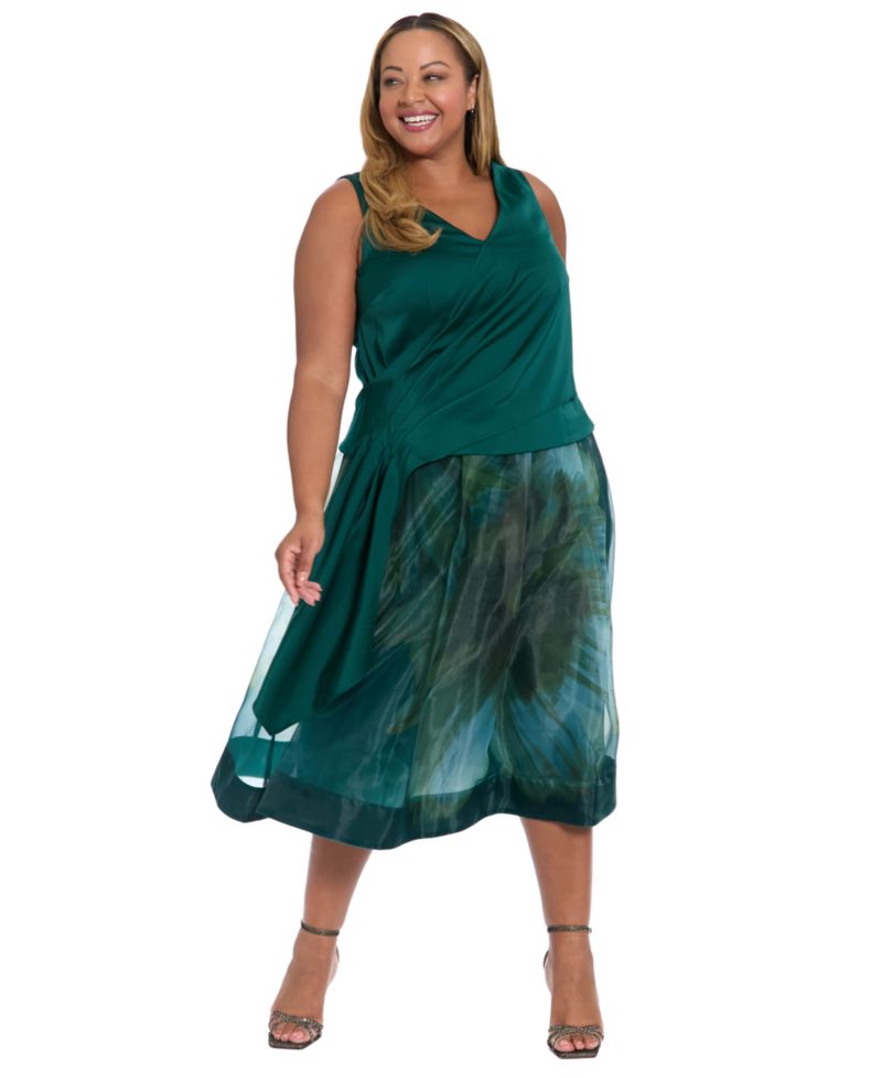 Plus Size Pleated Organza Midi Skirt