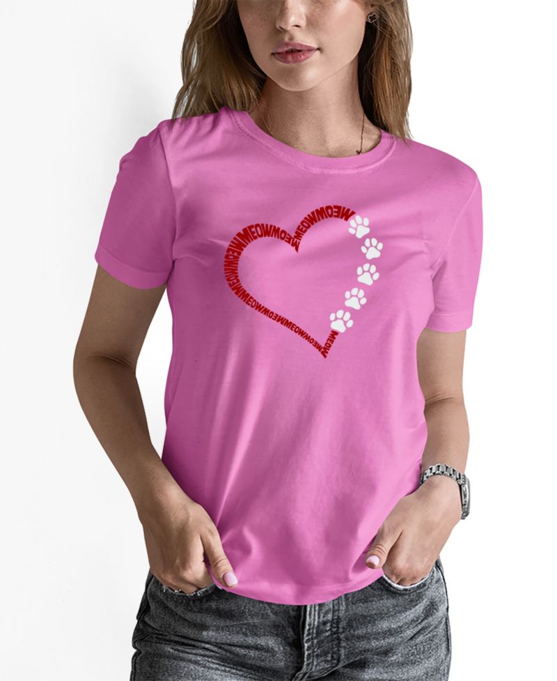 Women's Meow Heart Word Art Long-Sleeve T-Shirt