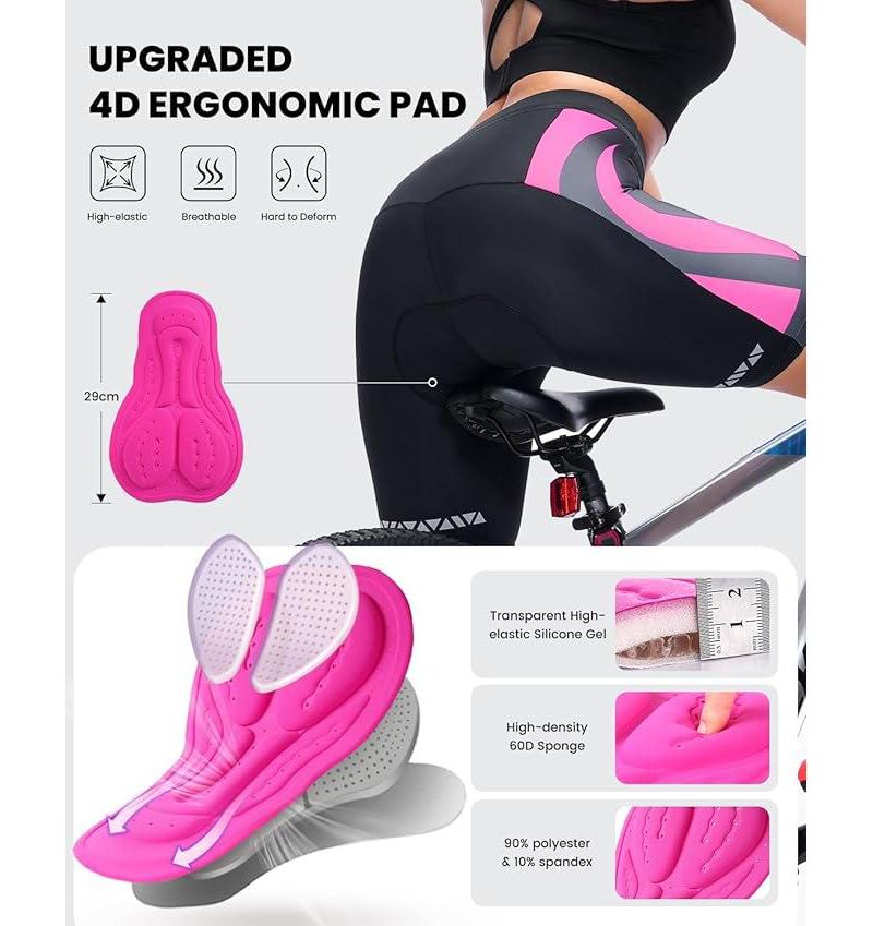 Women Padded Bike Shorts – Large, Bicycle Cycling Shorts for Women’s Biking, 4D Gel Padding for Mountain Bike and Road Bike