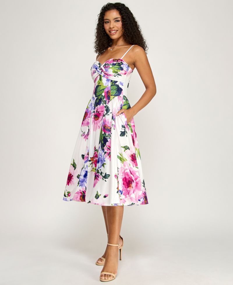 Juniors' Twist-Bodice Sweetheart Neck Midi Dress