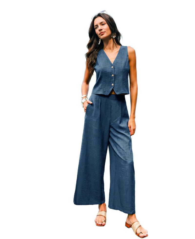 Women's Elegant Cropped Vest Trousers Set
