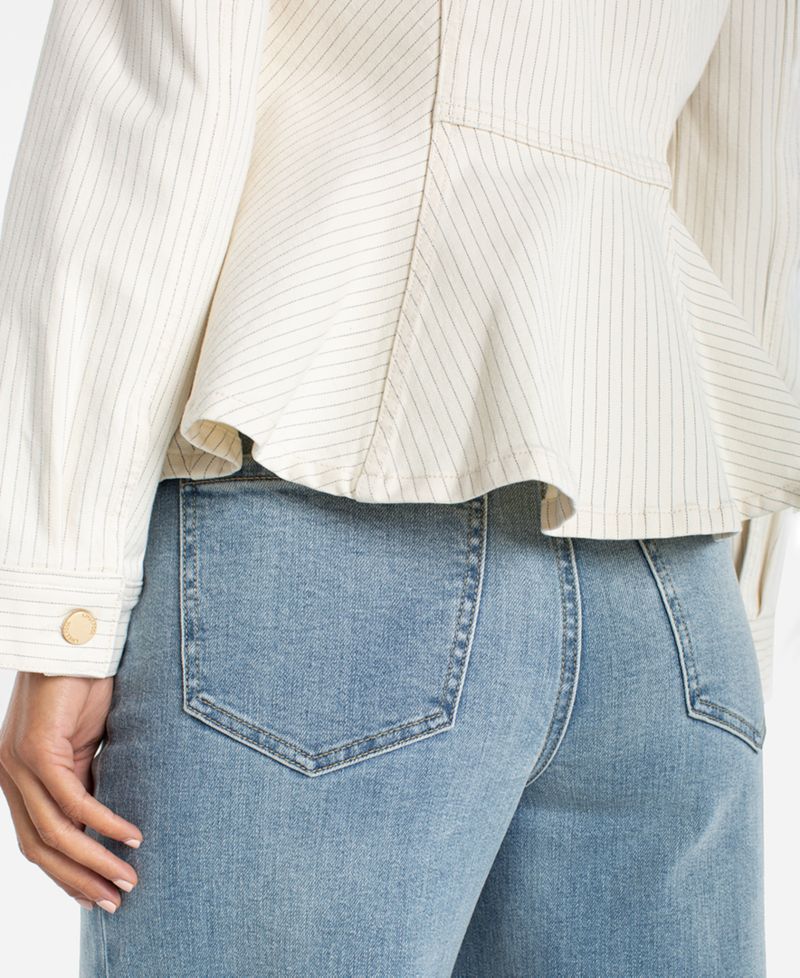 Women's Striped Collared Neck Trucker Jacket