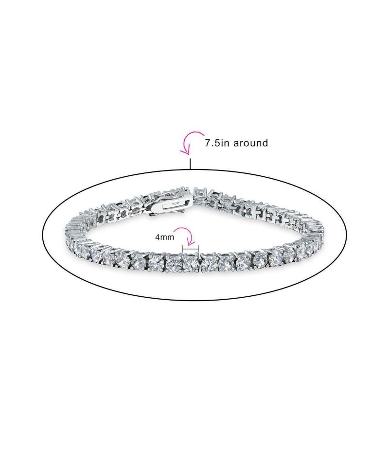 Classic 12CTW Round CZ Basket Set Blue Tennis Bracelet Silver Plated 7.5"