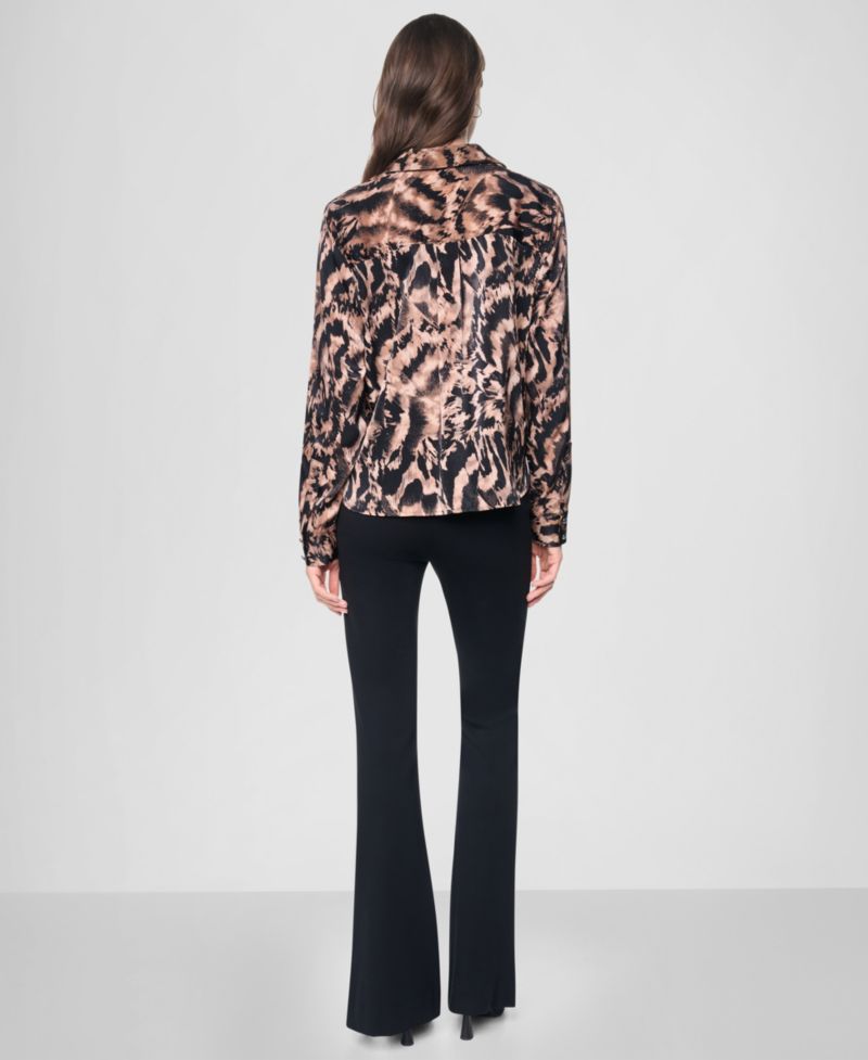 Women's Printed Twist-Front Long-Sleeve Shirt