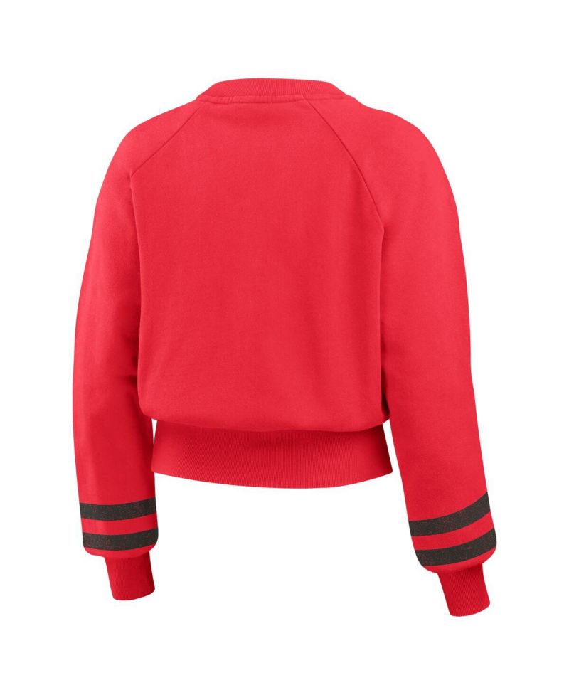 Women's Red Cincinnati Reds Vintage Washed Cropped Pullover Sweatshirt