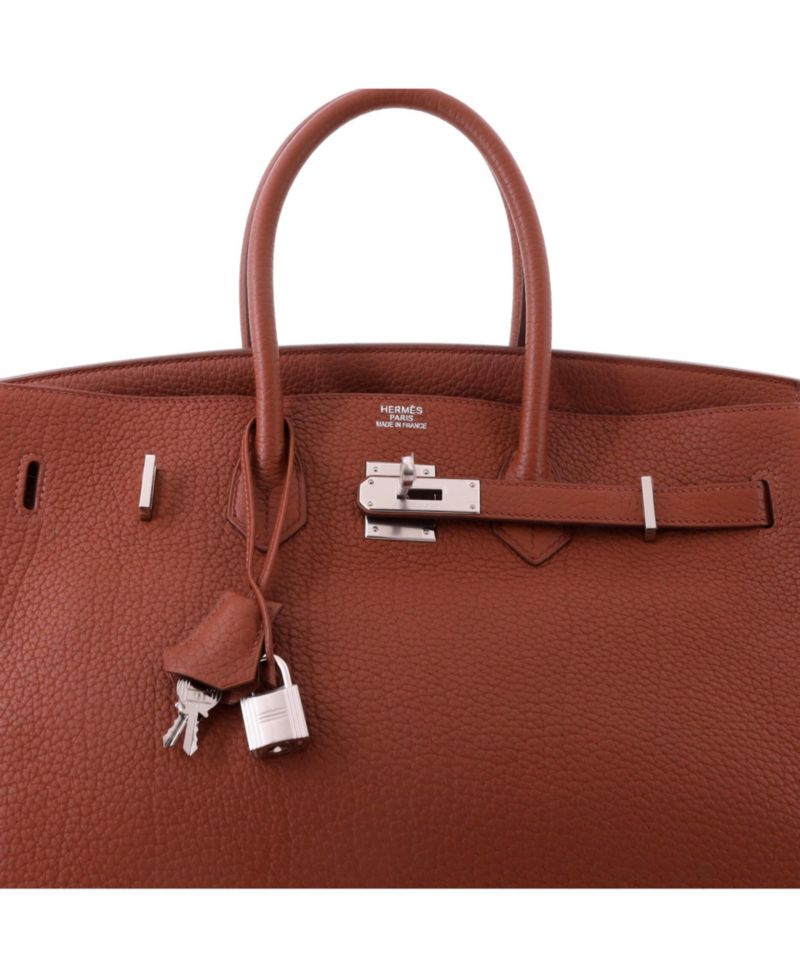 Birkin 35 Handbag Brown Fjord with Palladium Hardware