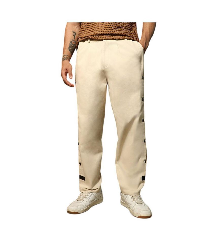 Men's Off-White Side-Snap Straight Trousers