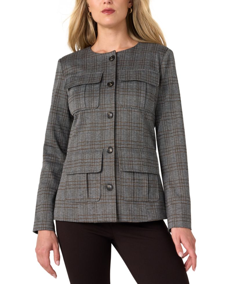 Women's Herringbone-Plaid Field Jacket