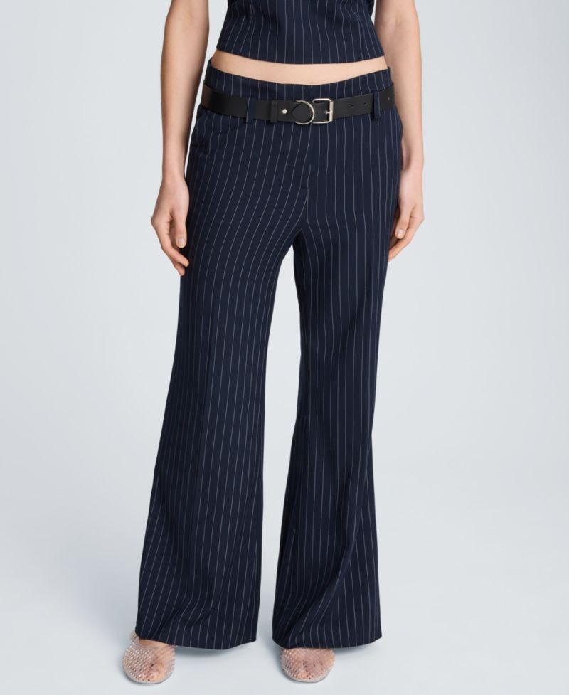 Women's Pinstripe Belted Flare Pants