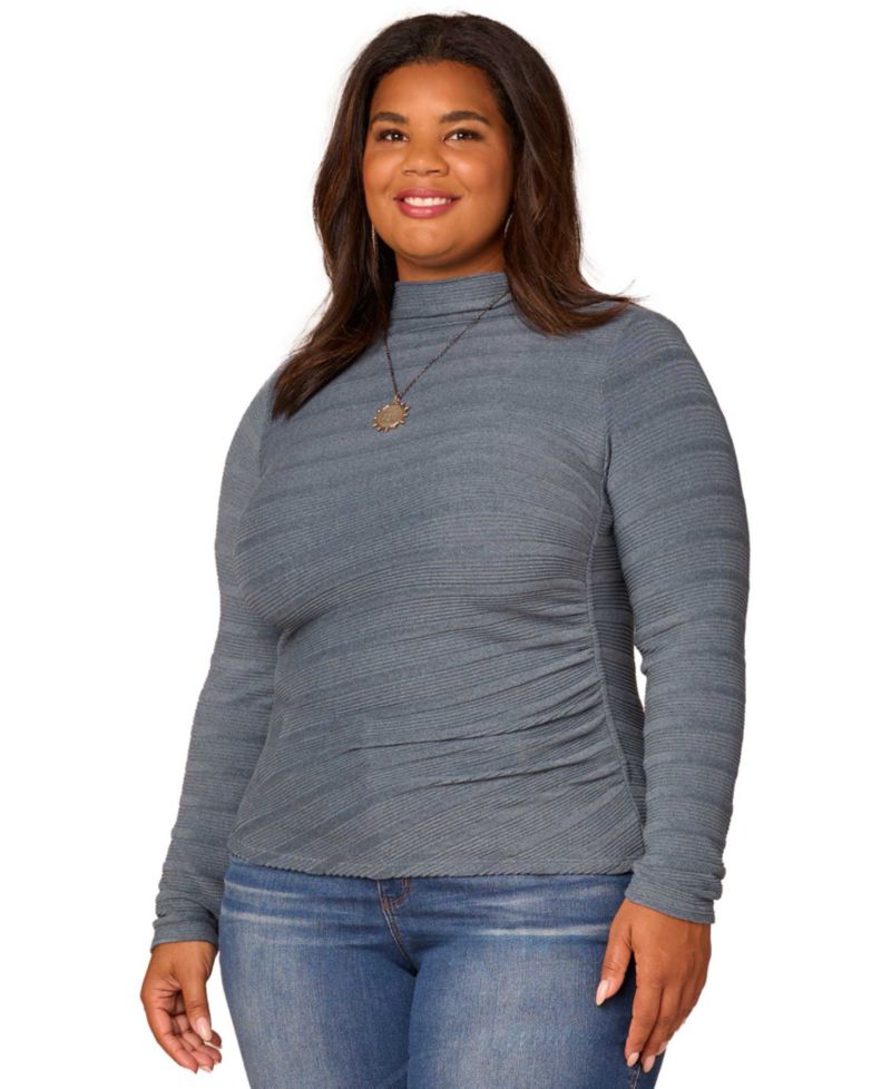 Plus Size Long-Sleeve Asymmetrical Side Ruching Top