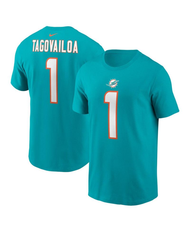 Men's Tua Tagovailoa Aqua Miami Dolphins Player Name and Number T-shirt