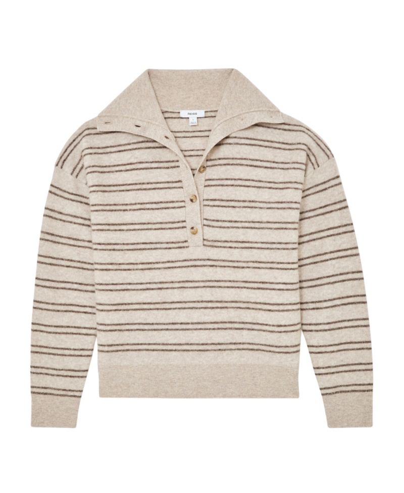 Women's Evana Wool-Cashmere Stripe Buttoned Jumper