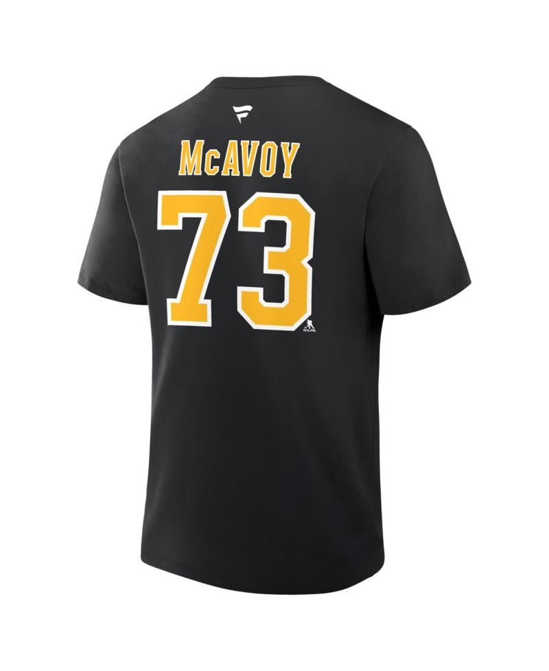 Men's Charlie McAvoy Black Boston Bruins Authentic Stack Name & Number T-Shirt