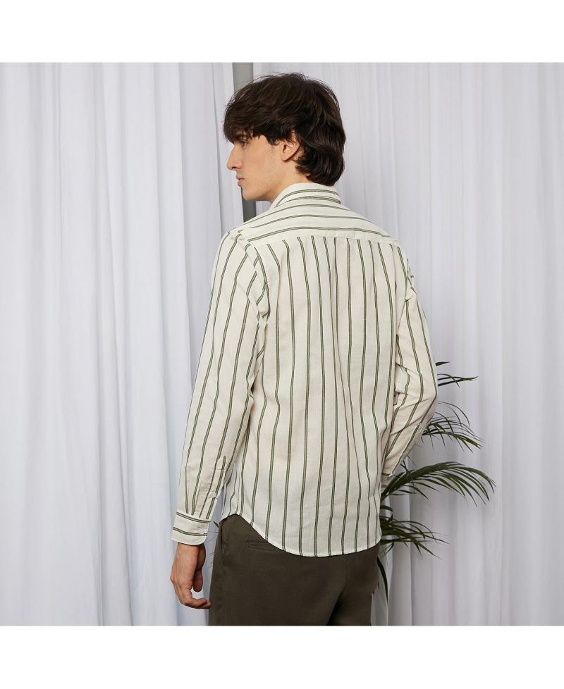 Men's Saltbox Beige & Sage Green Lined Halo-Striped Shirt