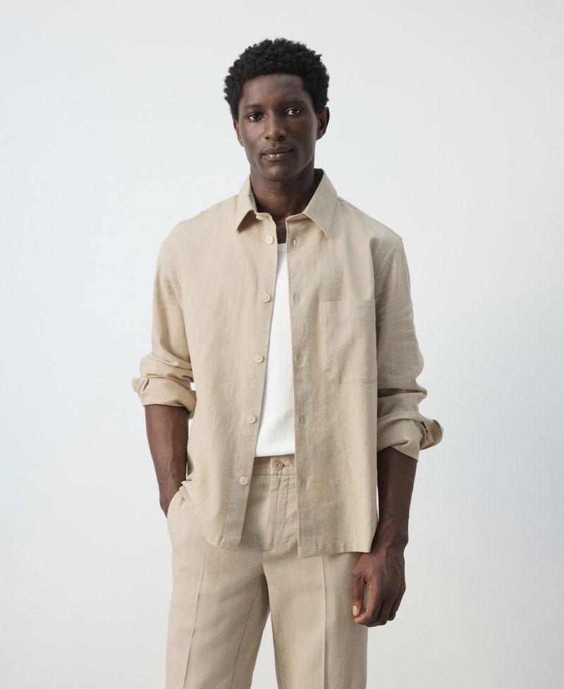 Men's Linen and Cotton Blend Striped Shirt