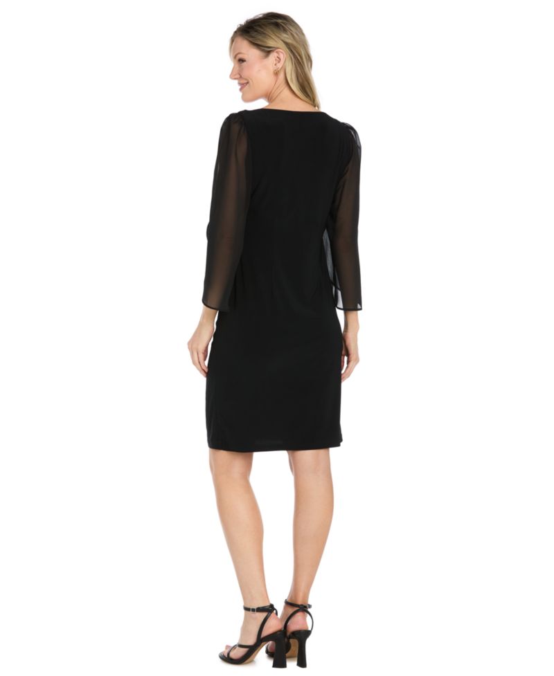 Women's Chiffon Sleeve Wedding Guest V-Neck Dress