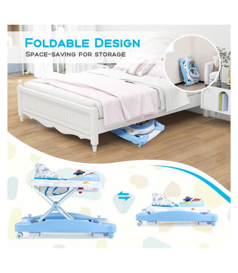 Foldable 6 in 1 Baby Walker with Adjustable Height for Infant Mobility and Play